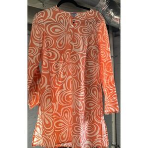 J. McLaughlin Silk Blend Caftan Dress Cover Up Resort Coral Coastal Prep Boho S